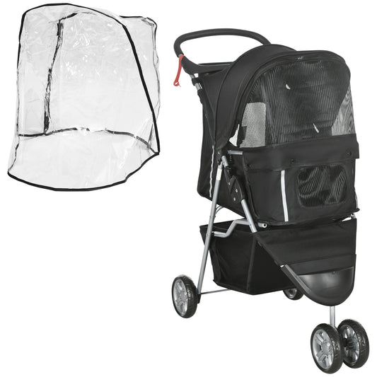 Pet Travel Stroller With Rain Cover 3 Wheels Foldable Cat Aosom UK Default Title