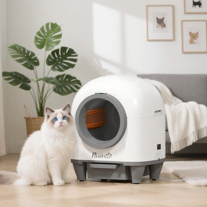 PawHut 80L Extra Large Self Cleaning Cat Litter Tray with APP Control, Safety Protection, Odor Removal, Rubbish Bag for Multiple Kittens PawHut