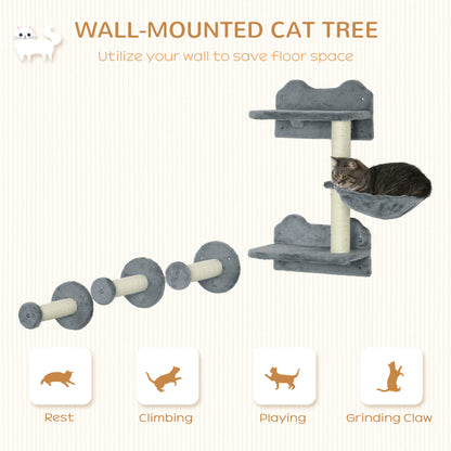 Wall Mounted Cat Shelf Set 4 Piece With Scratching Post Aosom UK