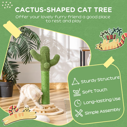 Cactus Shaped Cat Tree Tower Green With Sisal Scratching Aosom UK