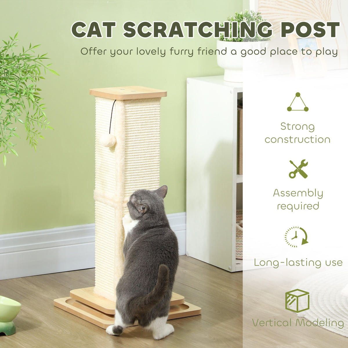 PawHut 3-in-1 Cat Scratching Post, 67cm Cat Scratcher w/ Track Ball Toy, Oak Tone PawHut