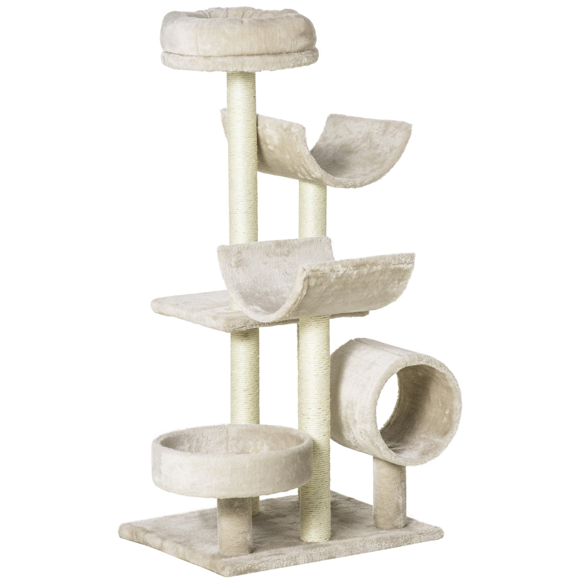 PawHut 105cm Cat Tree with Tunnel, Scratching Posts & Perch – Beige Cat Trees & Towers PawHut Default Title