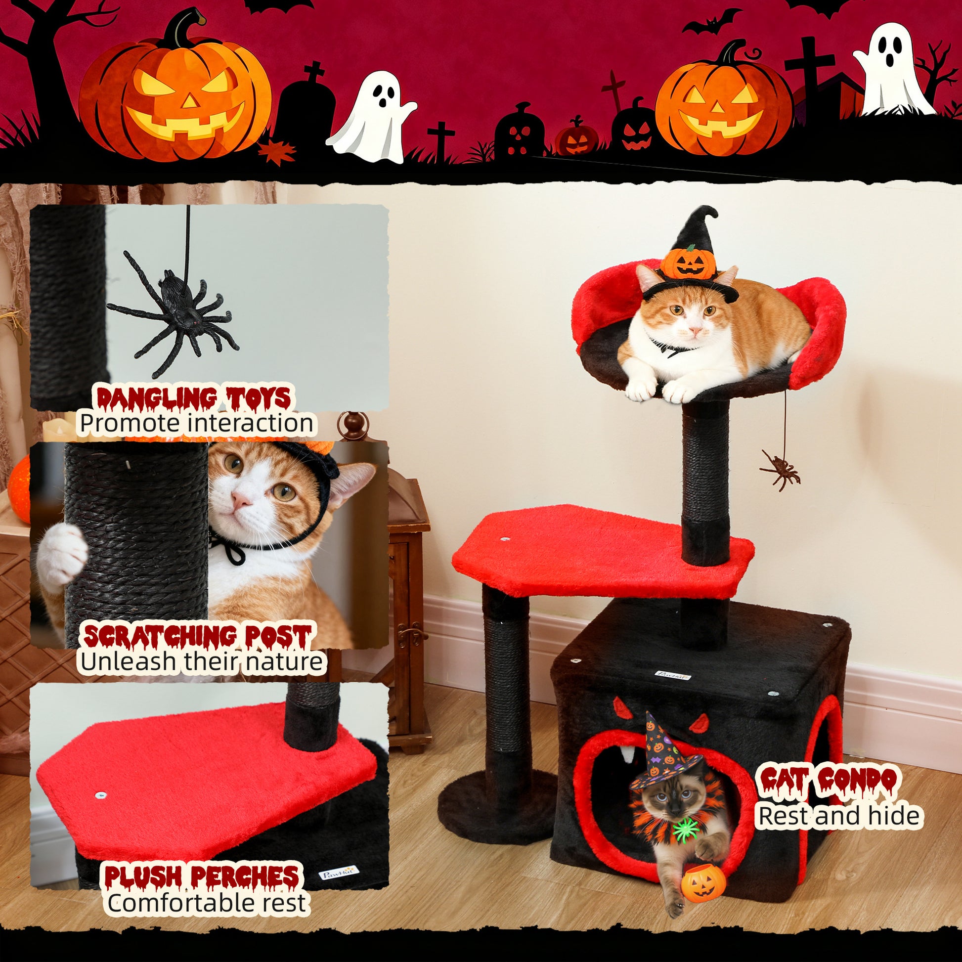 Cat Tree Gothic Tower With Scratching Posts Cute Condo Aosom UK