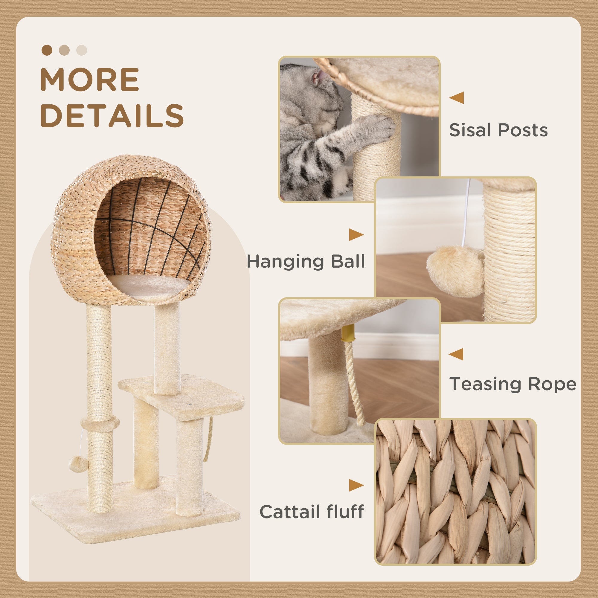 Cat tree Cat Tower Climbing Activity Center with Sisal Scratching Post Condo Perch Hanging Balls Teasing Rope Toy Cushion