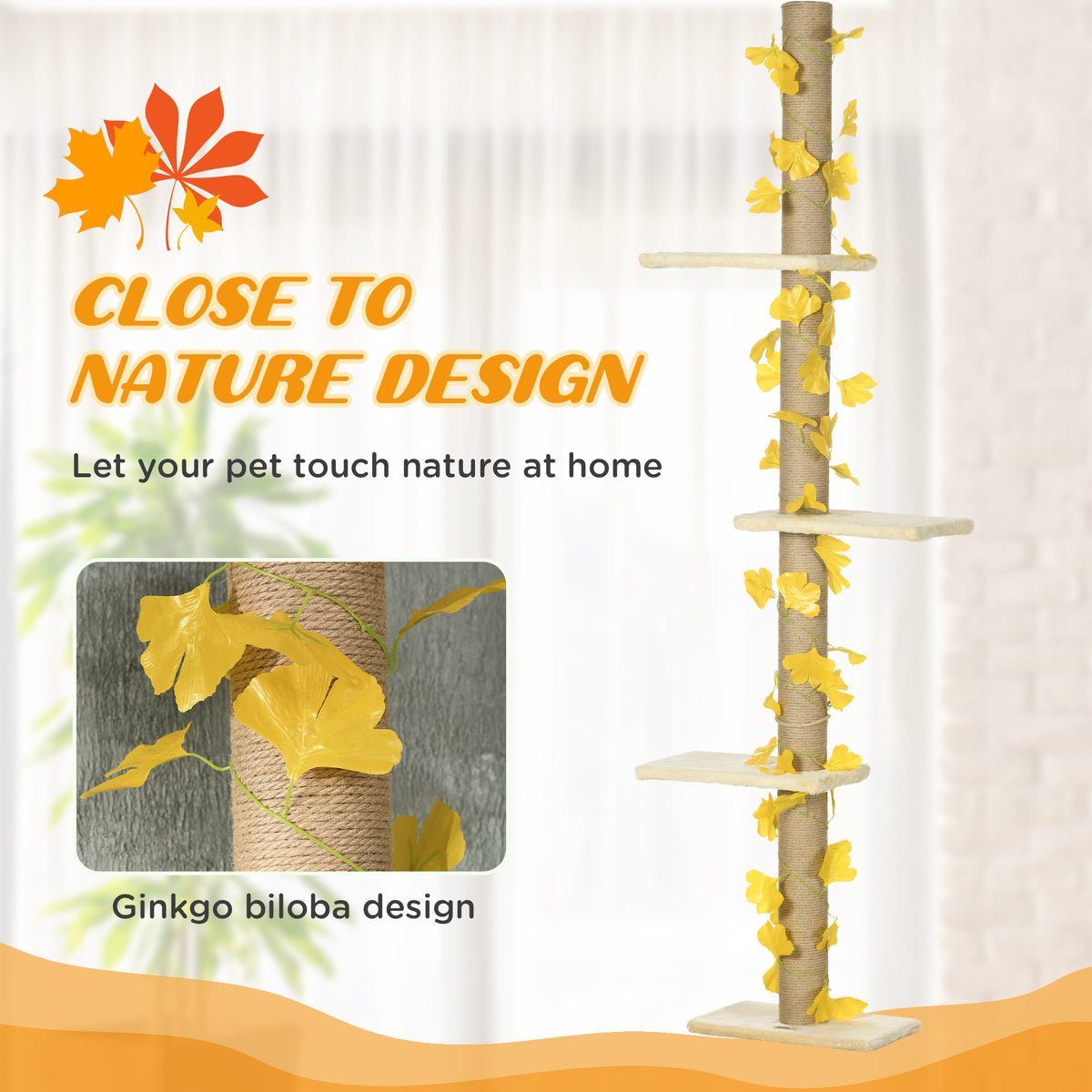 PawHut Adjustable Floor to Ceiling Cat Tree with Jute Scratching Posts & Perches Floor to Ceiling Cat Trees PawHut