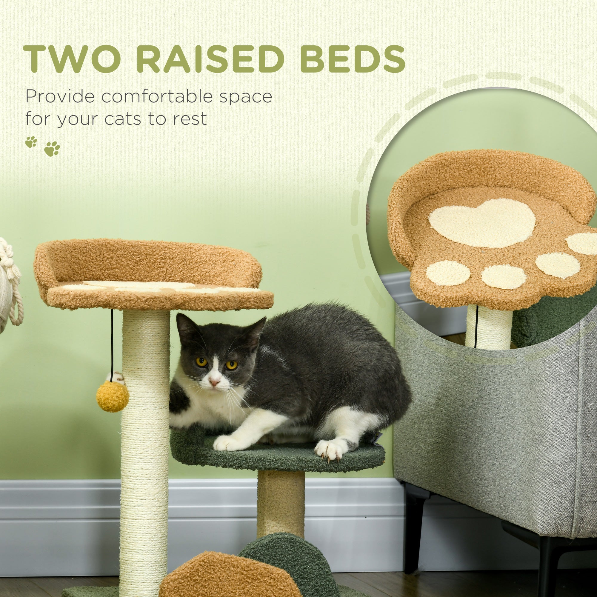 Compact Cat Tree: Scratching Posts, Dual Beds & Play Ball for Kittens, Space-Saving Design, Grey