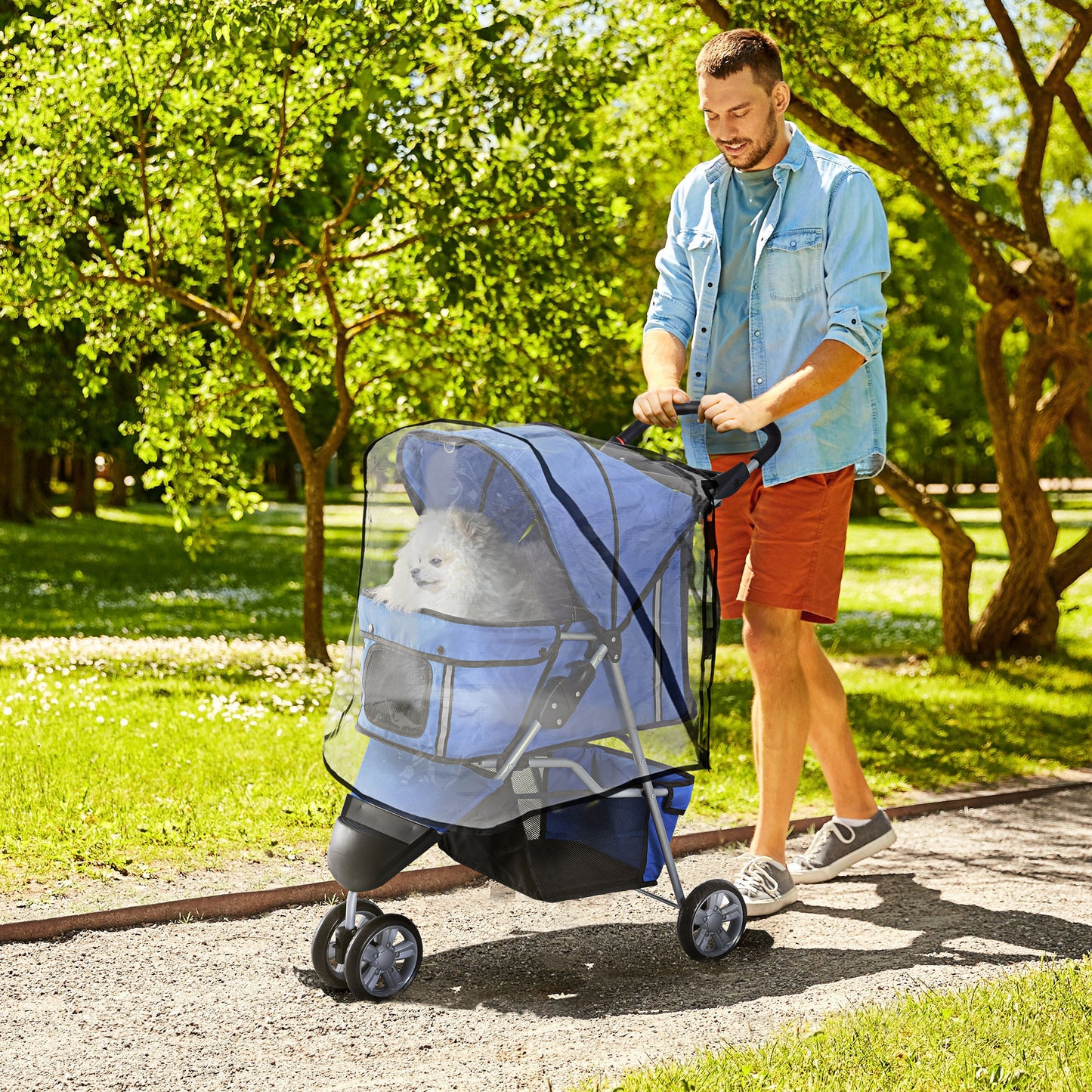 Dog Stroller Miniature And Cat Pushchair With Cover Cup Aosom UK