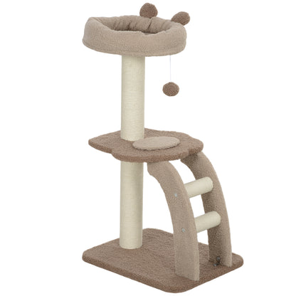 Cat Tee for Indoor Cats, 88cm Cat Tower with Sisal Scratching Post, Hanging Ball, Large Cat Perch, Stairs, Brown