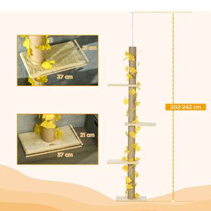 PawHut Adjustable Floor to Ceiling Cat Tree with Jute Scratching Posts & Perches Floor to Ceiling Cat Trees PawHut