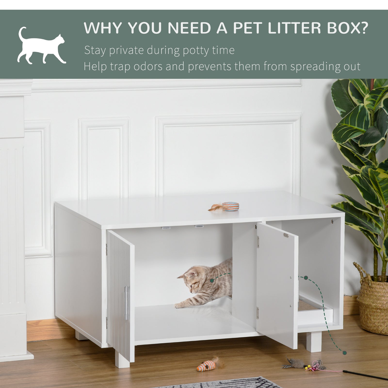 Wooden Cat Litter Box Enclosure House With Nightstand End Aosom UK