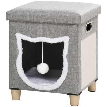 Cat Ottoman Bed 2 In 1 Cosy Cave With Cushion Scratcher Aosom UK Default Title