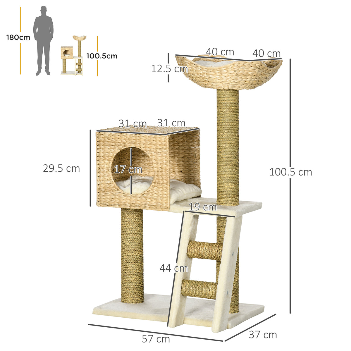Natural Cat Tree with Scratching Posts, House & Bed Cat Tree PawHut