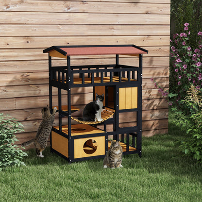 Outdoor Cat Shelter Four Tier Wooden Feral House Aosom UK
