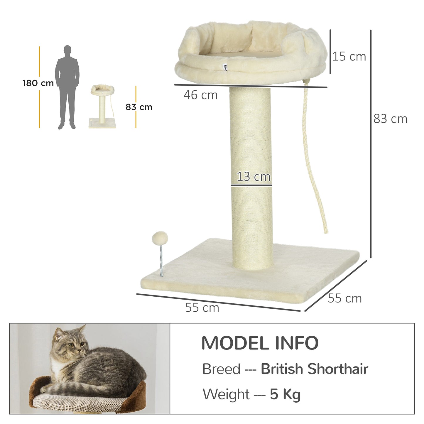 Cat Tree With Sisal Wrapped Scratching Post Cream