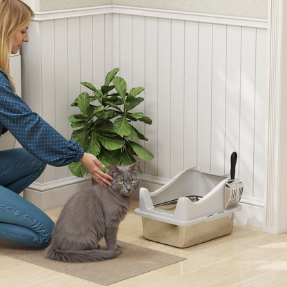 PawHut Stainless Steel Cat Litter Box with High Sides, Metal Scoop, 43 x 33 x 25 cm PawHut