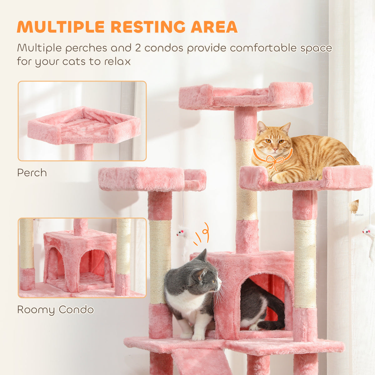 PawHut 173cm Cat Tree Scratching House, Activity Play Centre, Pink PawHut