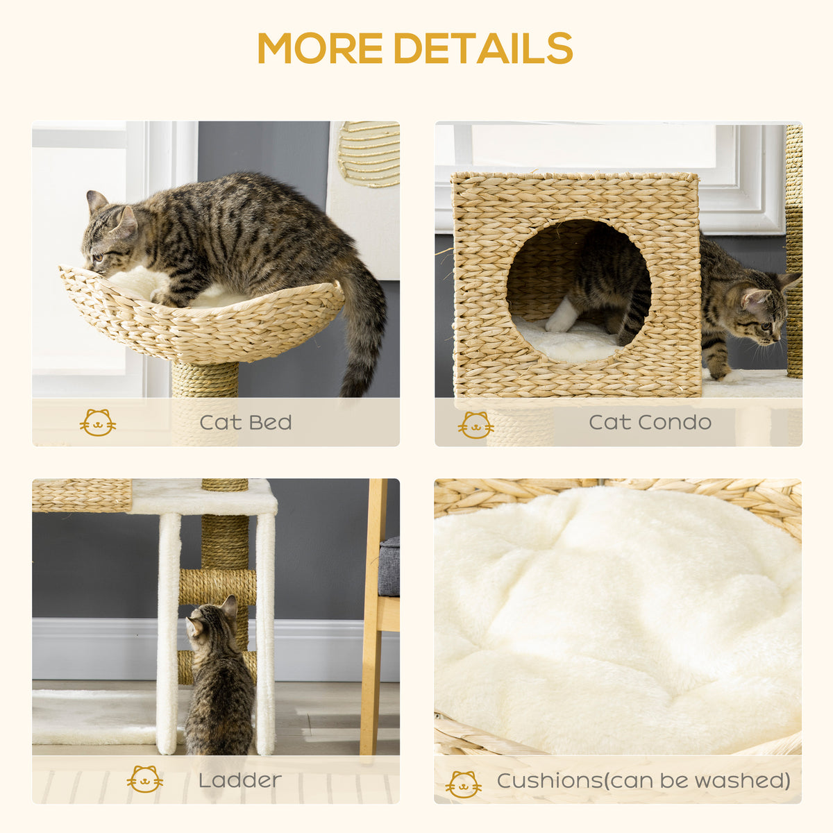 Natural Cat Tree with Scratching Posts, House & Bed Cat Tree PawHut