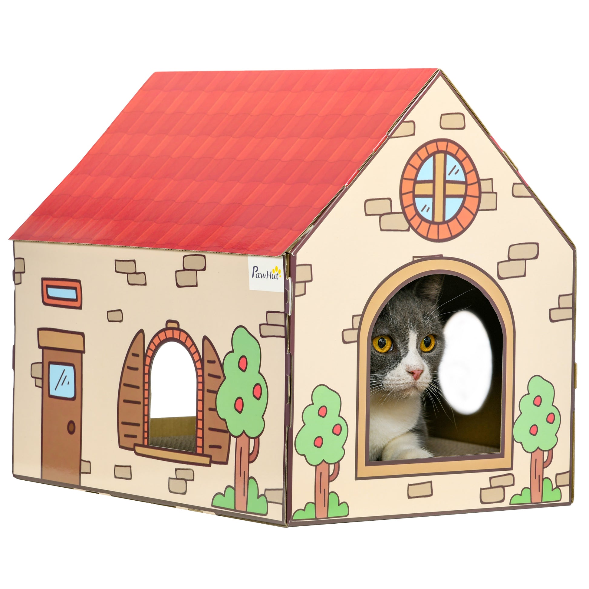 Two In One Cat House Scratching Board With Scratcher Catnip Aosom UK Default Title