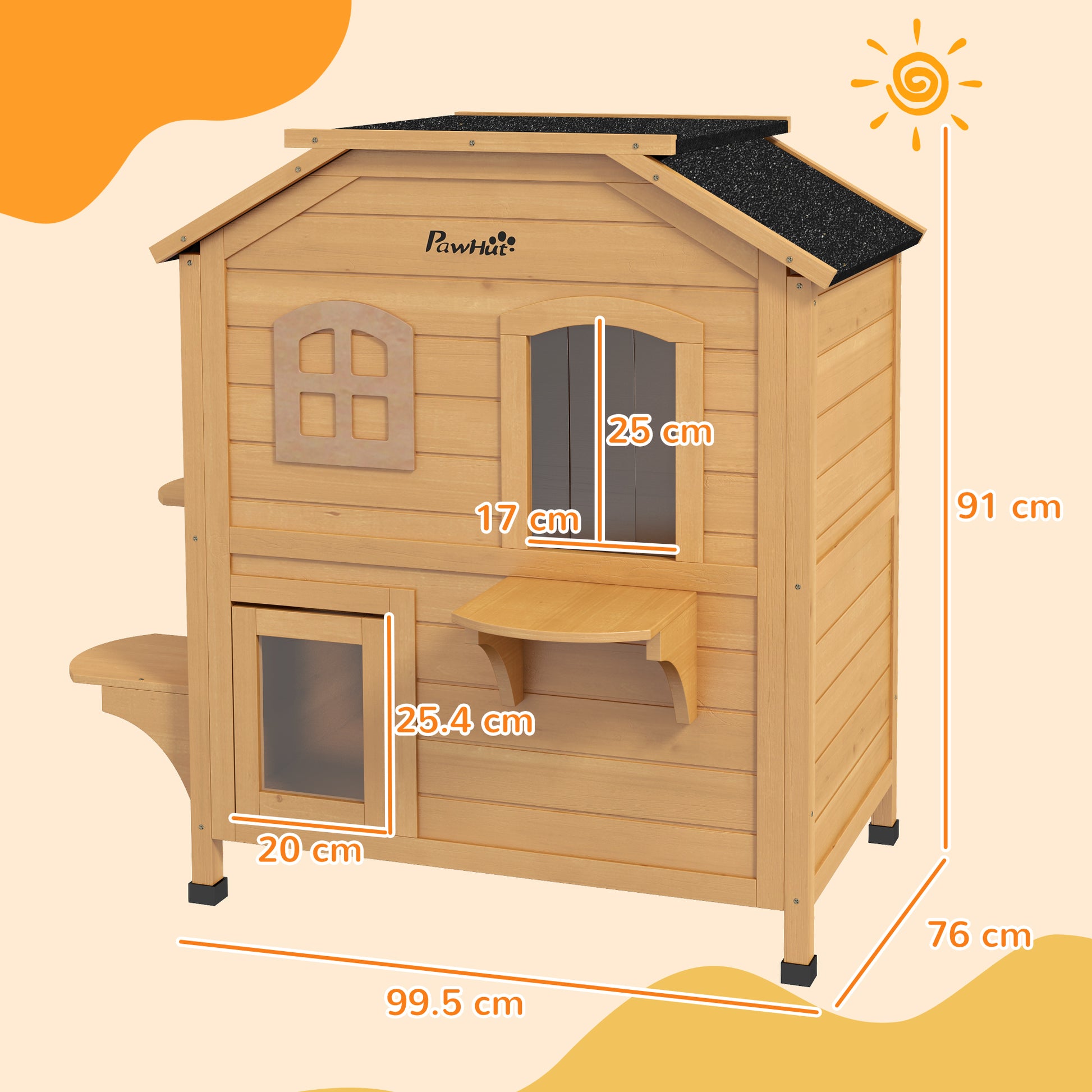 Wooden Cat House Condos Cave Pet Shelter 2 Floor Villa Aosom UK