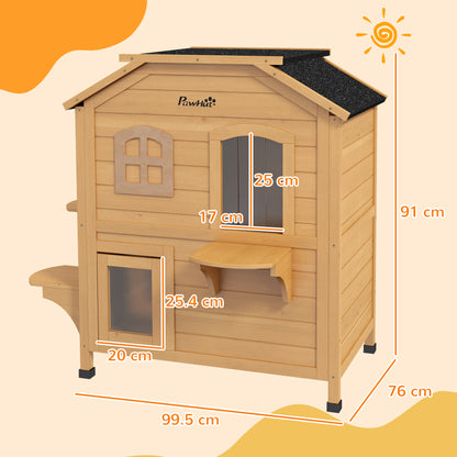 Wooden Cat House Condos Cave Pet Shelter 2 Floor Villa Aosom UK