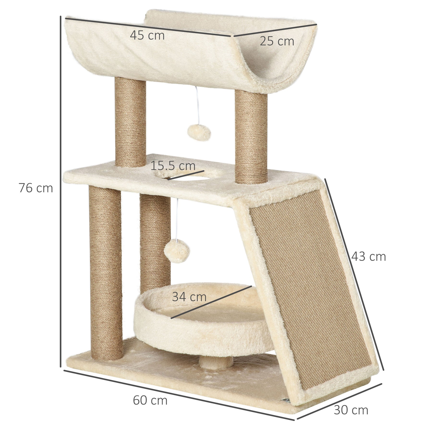 Cat Climbing Tree, Scratch Pad, Cosy Bed Perch, Play Ball, for Indoor Cats, Light Brown