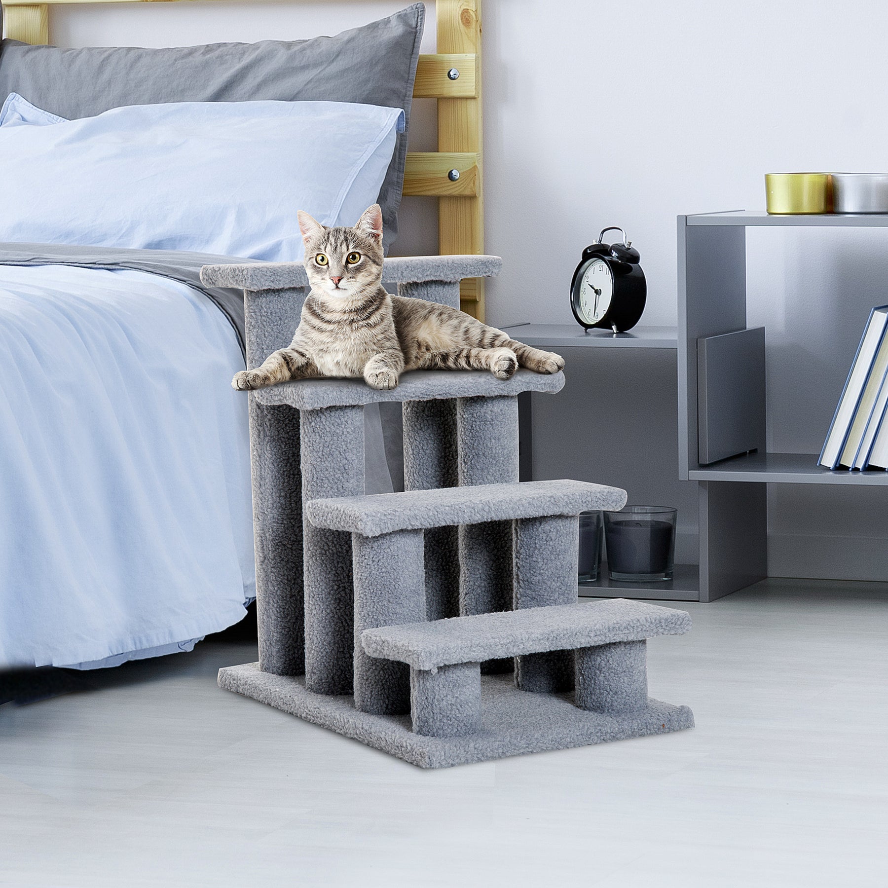 Pet Steps, Portable Stairs for Bed Access, Suitable for Cats & Older Animals, Grey
