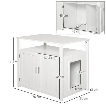 PawHut Wooden Cat Litter Box Enclosure Furniture with Adjustable Interior Wall & Large Tabletop for Nightstand, White PawHut
