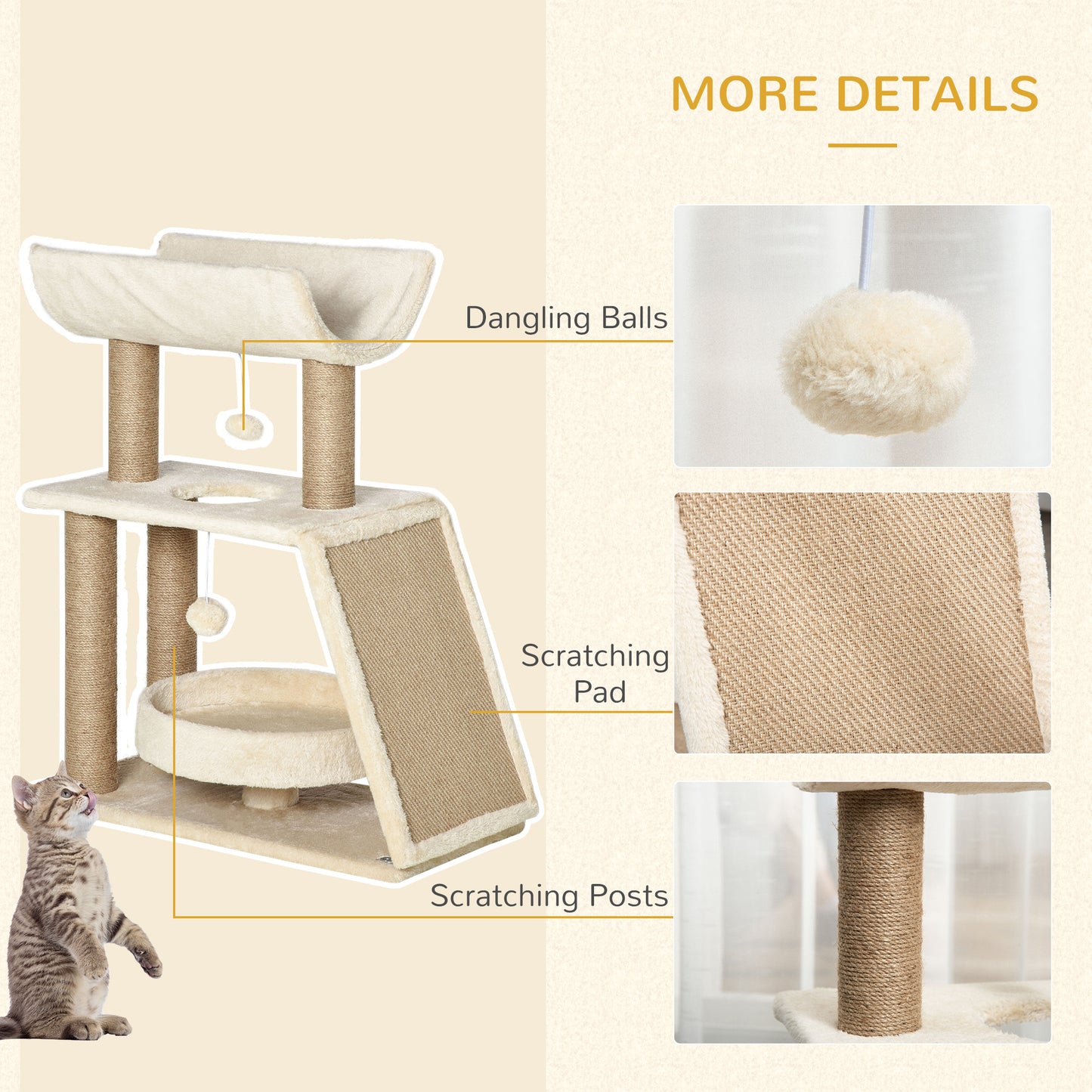 Cat Climbing Tree Scratch Pad Cosy Bed Perch Play Ball Aosom UK