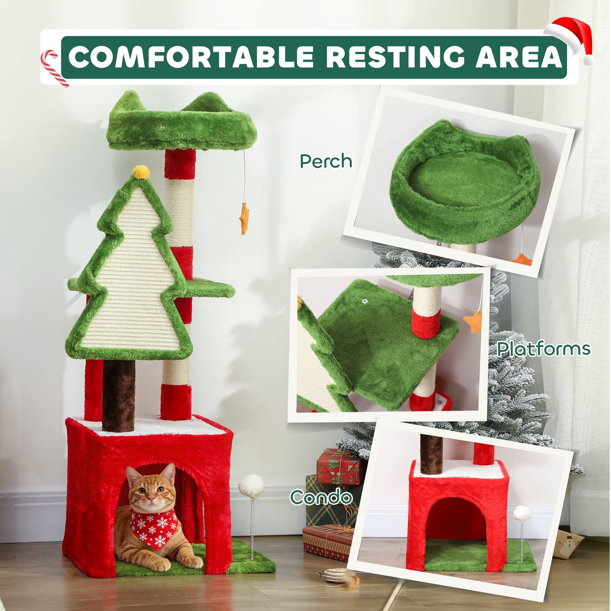 Christmas Cat Tree Tower With Scratching Post Board Aosom UK