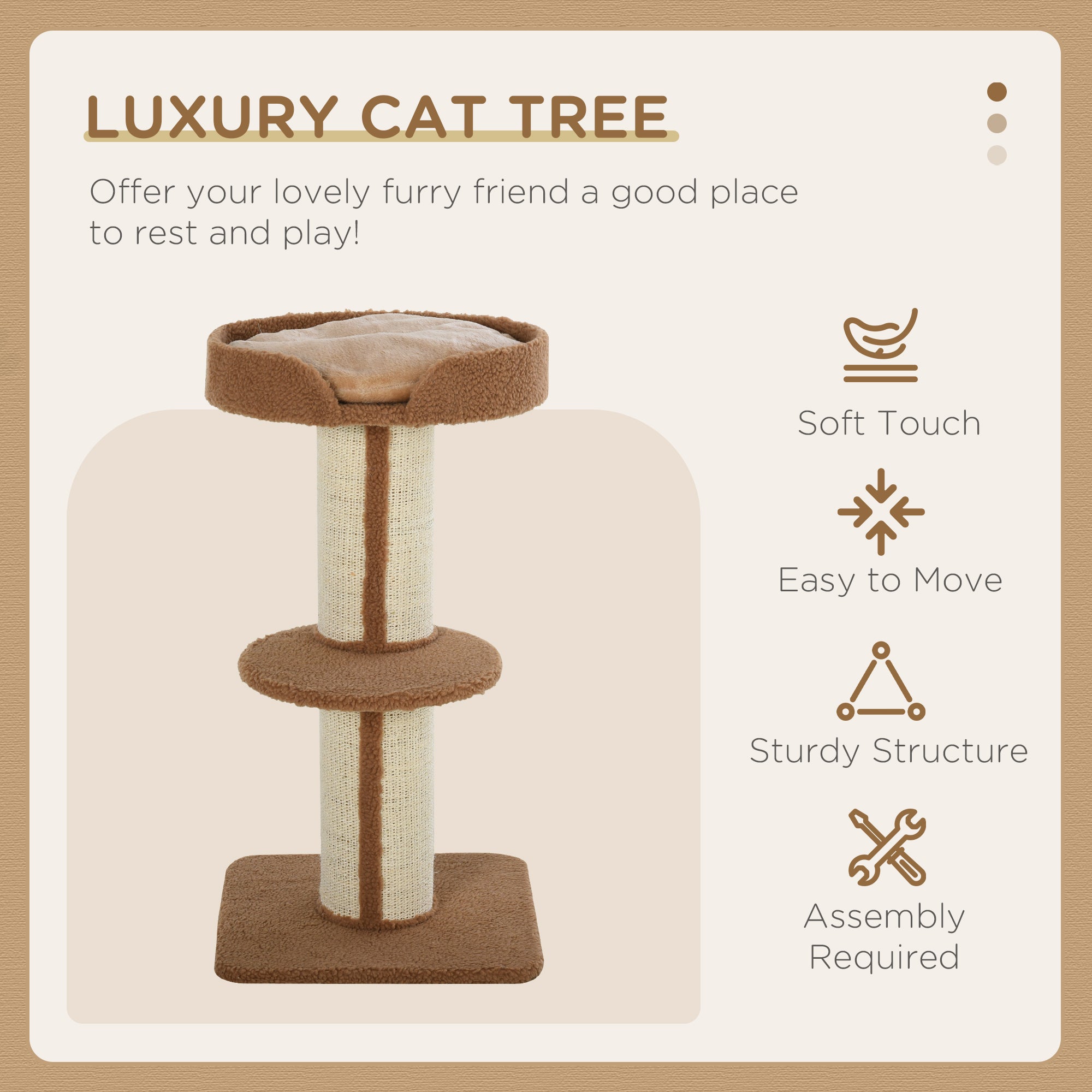 Cat Tree with Perches, Sisal Scratching Posts & Lamb Cashmere, Activity Centre, Brown