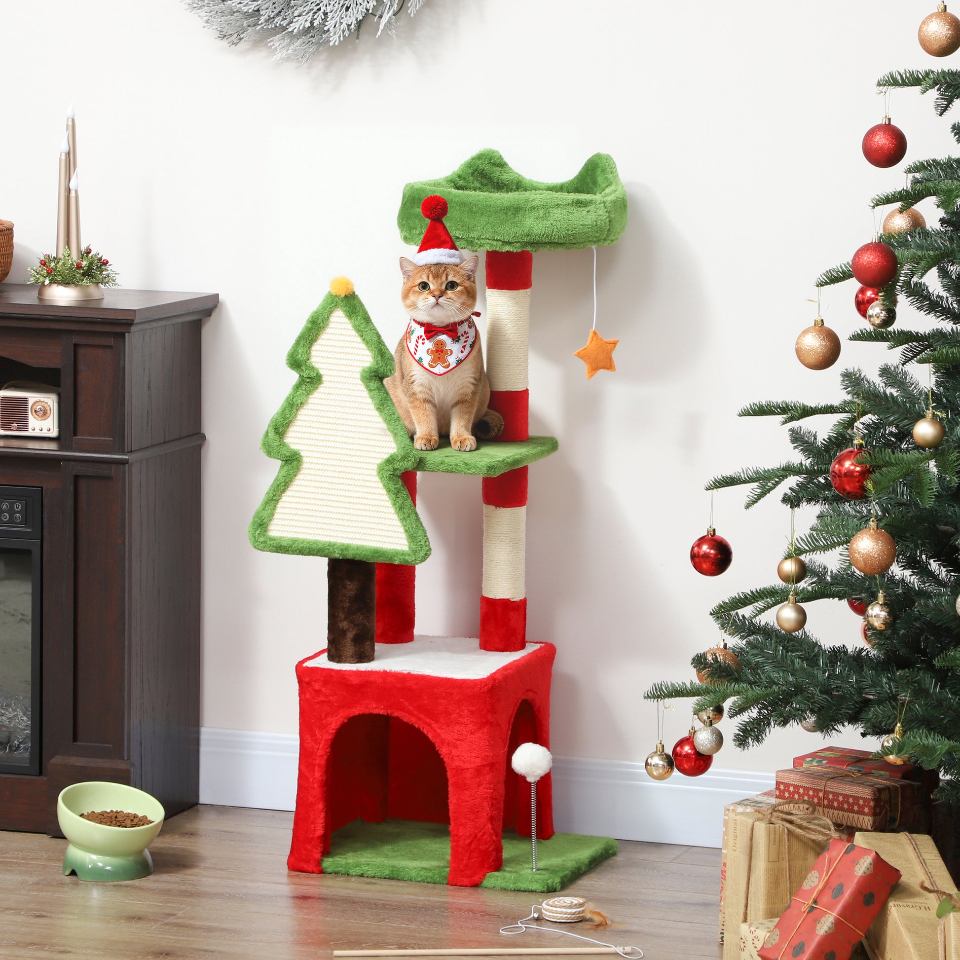 Christmas Cat Tree Tower With Scratching Post Board Aosom UK