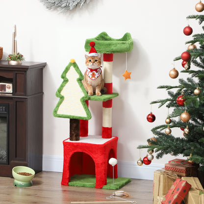 Christmas Cat Tree Tower With Scratching Post Board Aosom UK