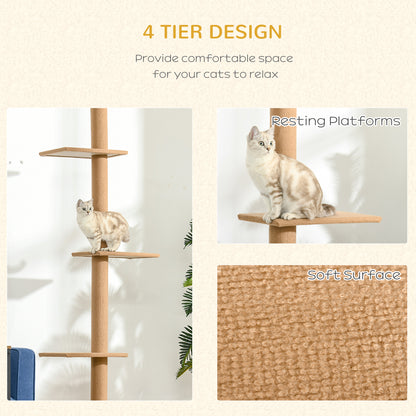Floor To Ceiling Cat Tree With 3 Perches And Flannel