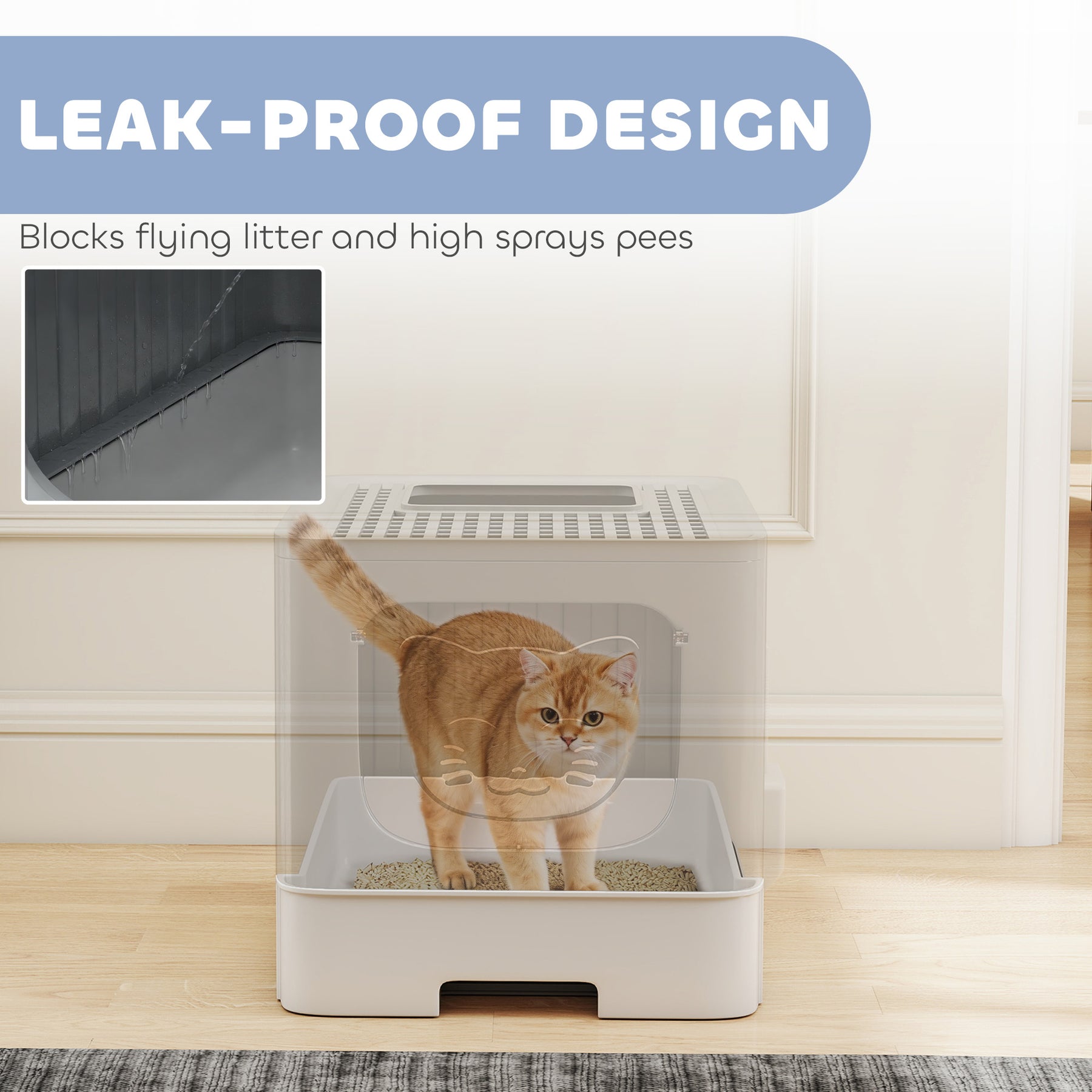 Foldable Cat Litter Box with Lid, Slide-Out Drawer, Scoop, Easy Clean, Odour Control, Anti-Splashing, Grey