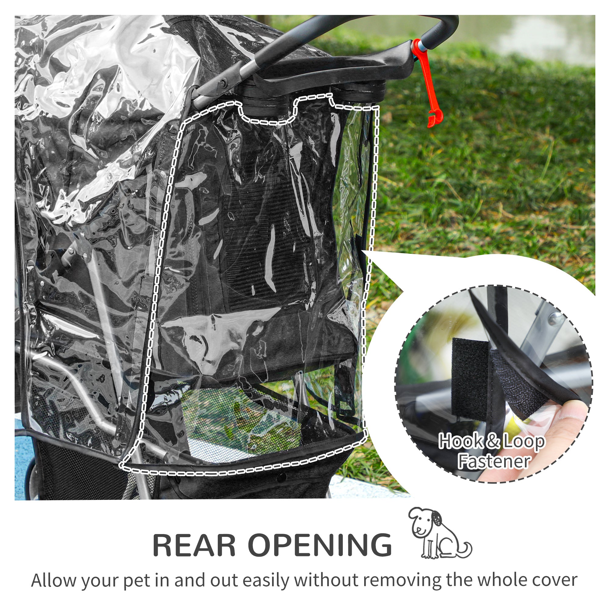 Pet Travel Stroller with Rain Cover, 3 Wheels Foldable Cat Dog Pushchair with Storage Basket and Cupholder, Black