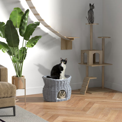 Wicker Cat House 2 Tier Elevated Pet Bed Basket Willow Aosom UK