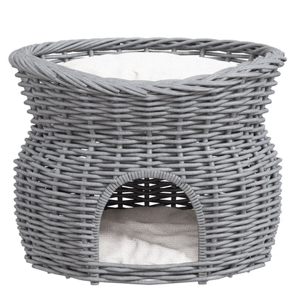 Wicker Cat House 2 Tier Elevated Pet Bed Basket Willow Aosom UK