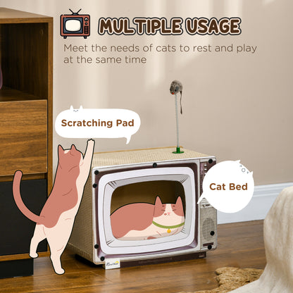 Tv Shaped Scratching Board With Scratcher Catnip Toy Rat Aosom UK