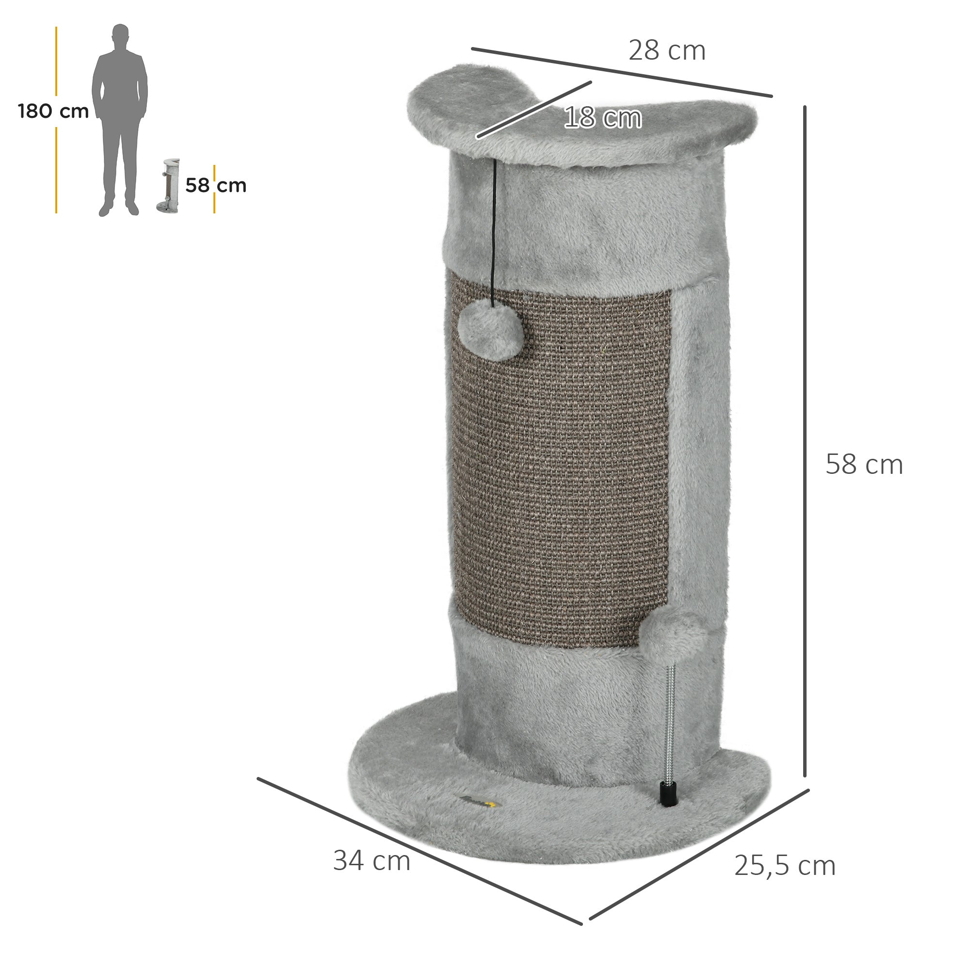 Corner Wall Cat Scratching Post, Claw Scratcher with Plush Cover & Sisal Rope, Play Toy Balls, Grey