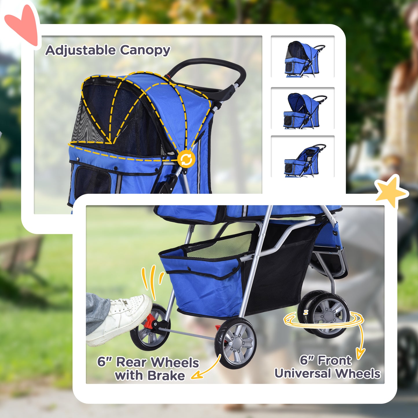 Dog Pram Cat Stroller With Cup Holder Bottom Storage Pocket Aosom UK