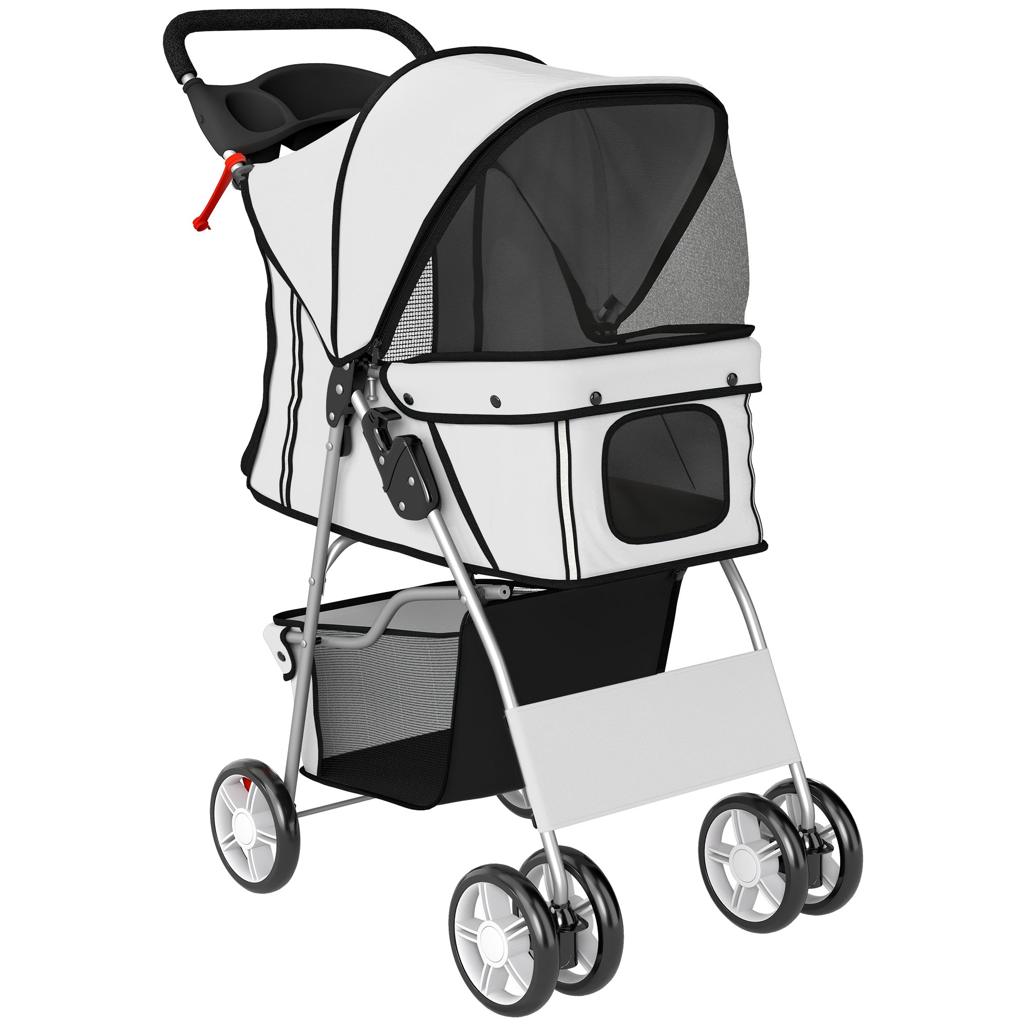 Dog Pram, Pet Stroller with Reflective Strips, Foldable Cat Stroller with 360° Swivel Wheels, Grey