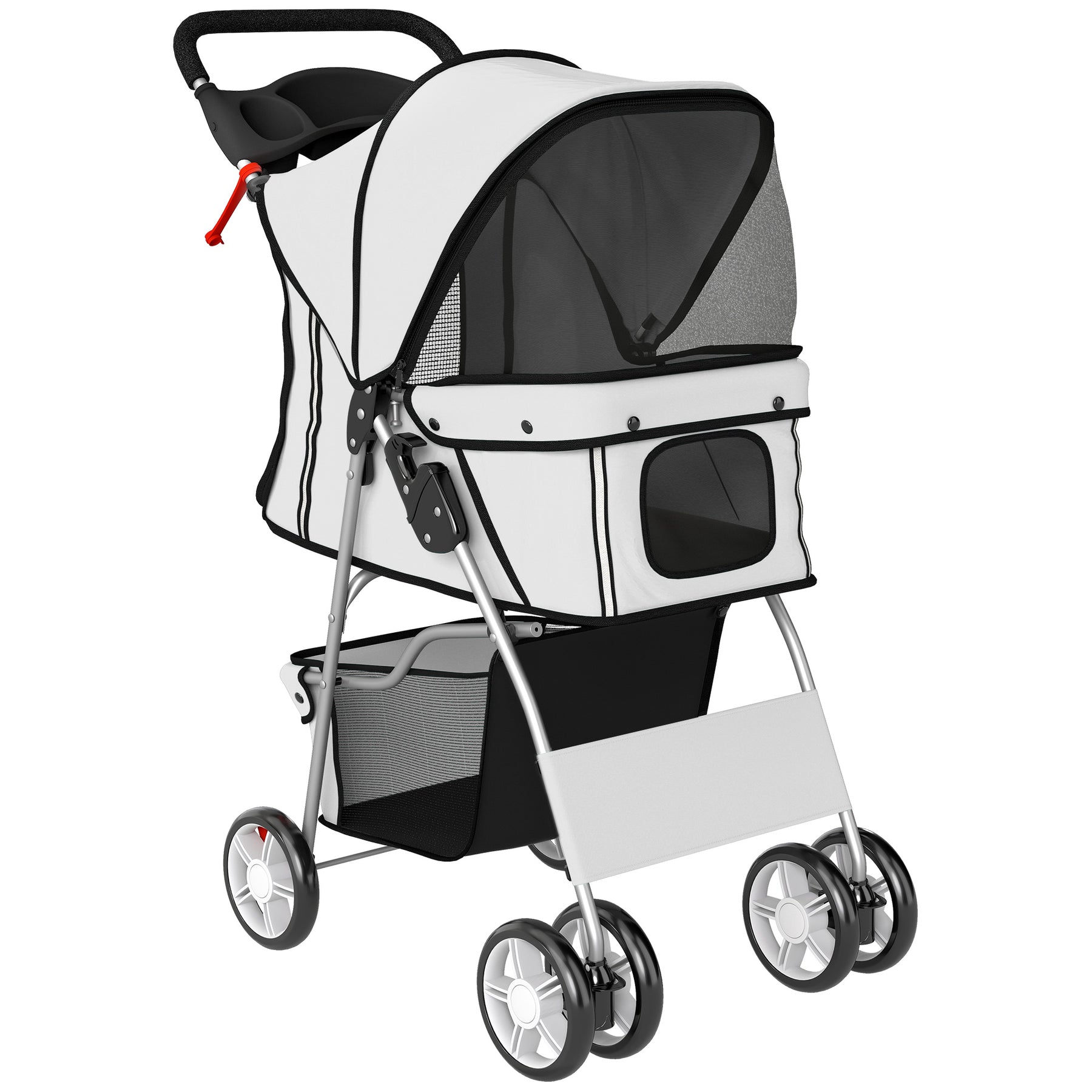 Dog Pram, Pet Stroller with Reflective Strips, Foldable Cat Stroller with 360° Swivel Wheels, Grey