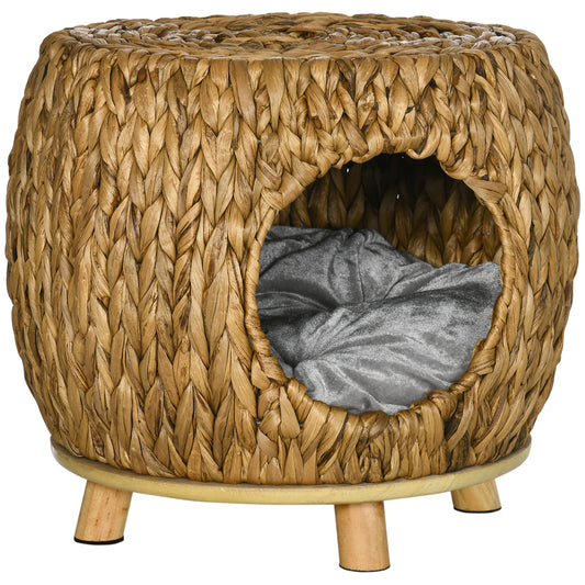 PawHut Wicker Cat Bed Cat House Stool with Washable Cushion, 44 x 43 x 41cm PawHut Default Title