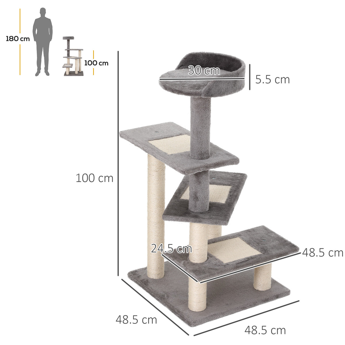 Cat Tree Tower for Large Cats with Sisal Scratching Posts Cat Tree PawHut