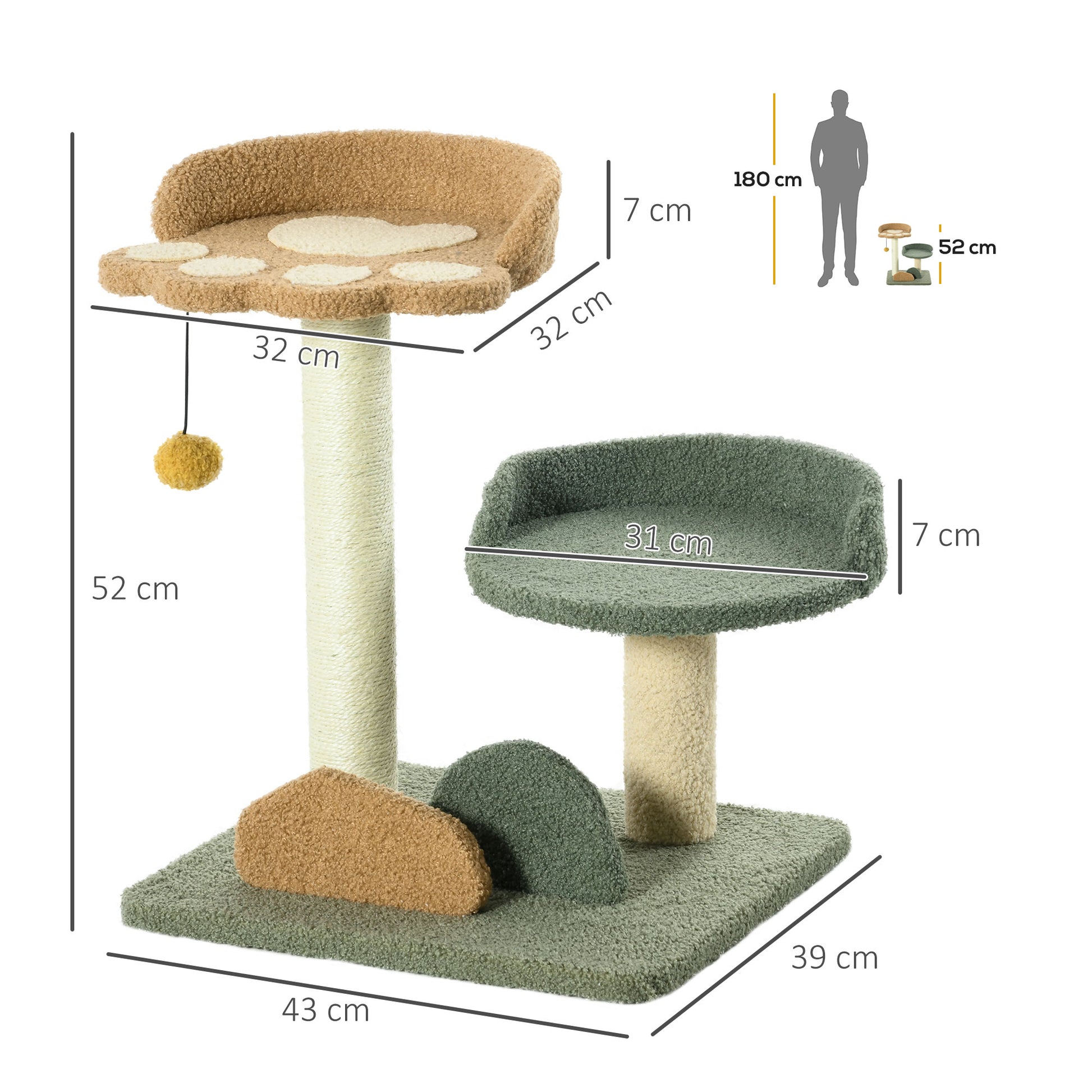 Compact Cat Tree Scratching Posts Dual Beds Play Ball Aosom UK
