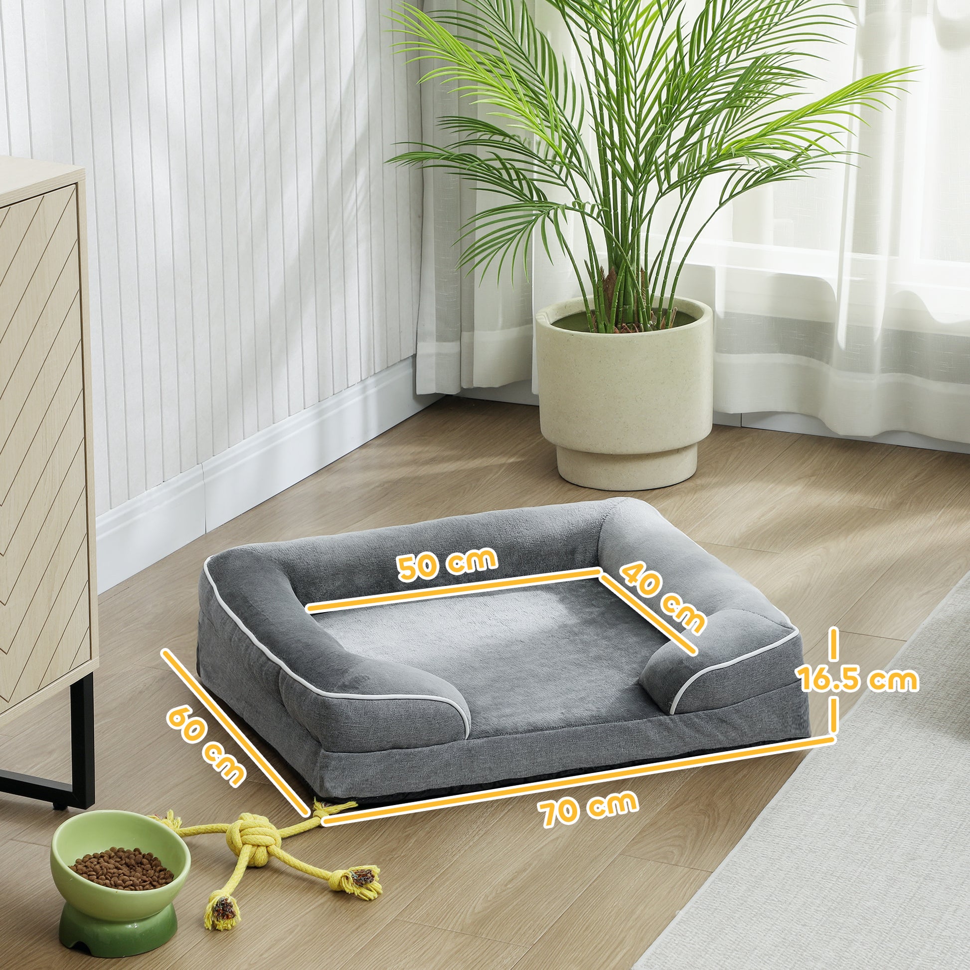Dog Sofa Bed, Washable Pet Bed with Removable Cover and Non-Slip Bottom for Cats and Small Dogs, Grey
