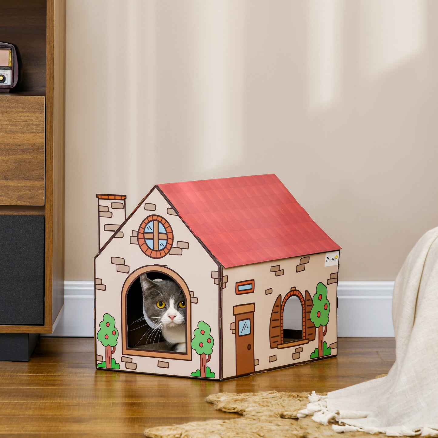 Two In One Cat House Scratching Board With Scratcher Catnip Aosom UK