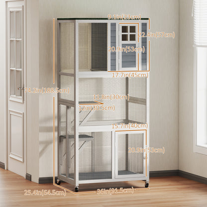 Wooden Catio Cat Outdoor Enclosure Cage With Waterproof Aosom UK