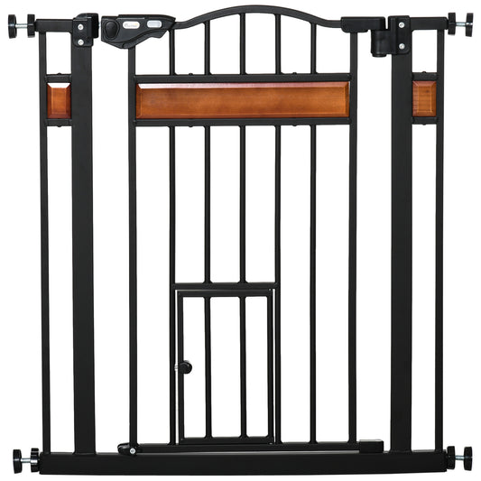 PawHut Pet Gate Safety Gate, with Cat Flap, Auto Close, for Staircases, Doorways, Hallways, 74-80cm Wide - Black PawHut Default Title