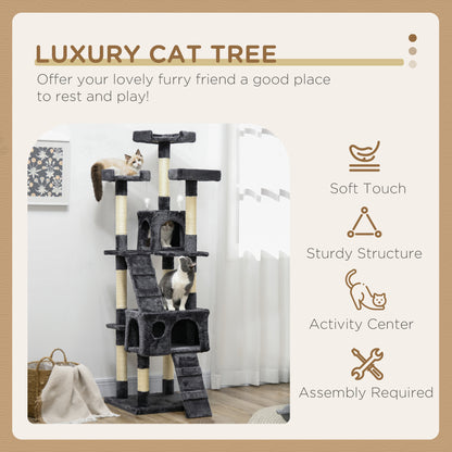 PawHut 173cm Cat Tree Scratching House, Activity Play Centre, Charcoal Grey PawHut